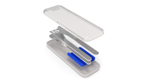 Set de couverts nomades support bleu, noir, jaune ou Rose