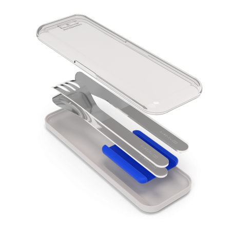 Set de couverts nomades support bleu, noir, jaune ou Rose