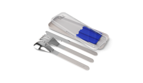Set de couverts nomades support bleu, noir, jaune ou Rose