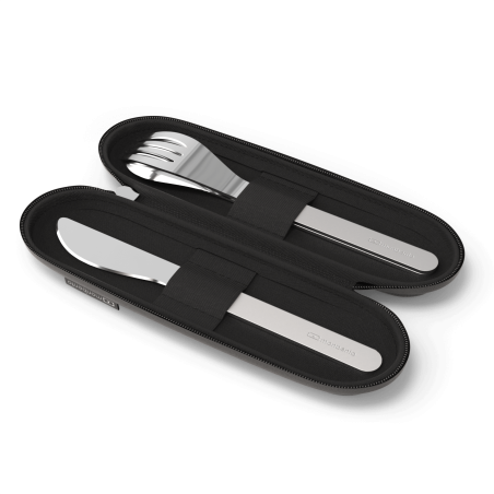 Set de couverts nomades étui textile noir, rose ou vert